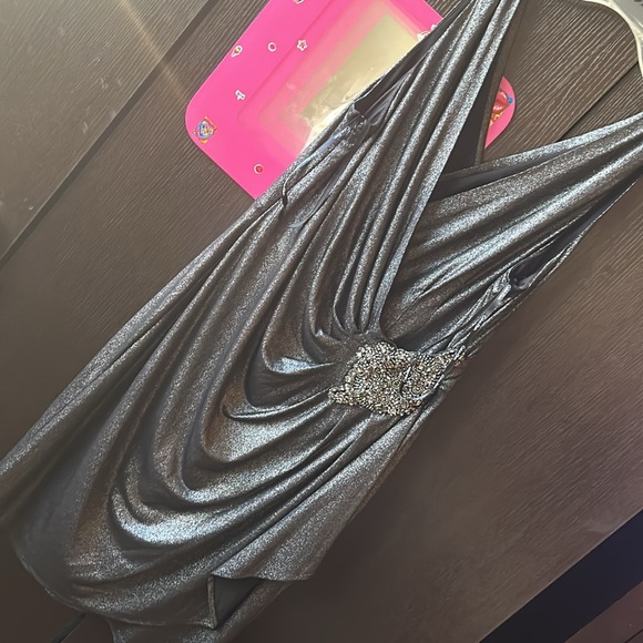 Calvin Klein dress size 12 nice color gun metal black metallic  cleaver cleavage - Picture 5 of 17